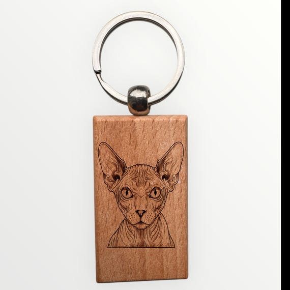 Sphynx cat laser engraved Keychain 2.16 inches