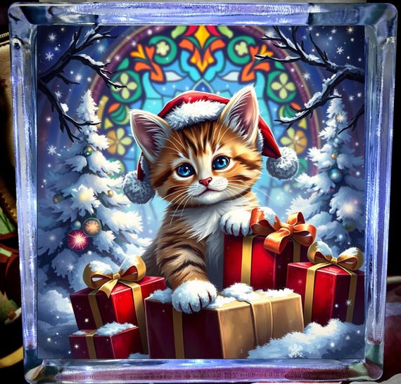 christmas holiday kitty halloween Glass light
