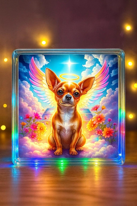dog lovers chihuahua Glass light illuminated display home decor pet