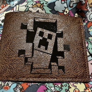 Carteira de couro gravada infantil Minecraft