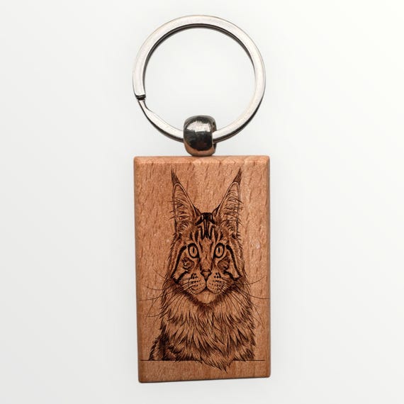 Maine Coon cat laser engraved Keychain 2.16 inches