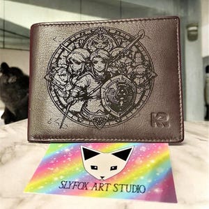 Cartera de cuero grabada con la leyenda del jugador Zelda, plegable y con almacenamiento para hombres, adolescentes y niños.