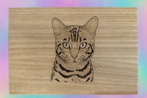 Engraved Bengal cat lovers wooden gift box, personalized custom wood storage pets
