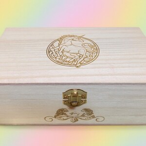 Unicorns fantasy engraved wooden box- gift box hinged lid