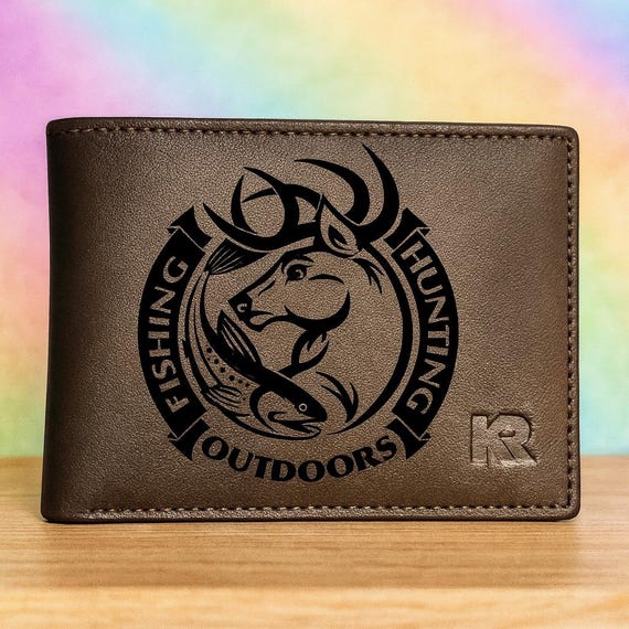 Engraved Leather Outdoor Wallet | Hunting and Fishing Gift for Men | Personalized Leather Bifold | Custom Hunter Gift | Outdoorsman Gift Ide