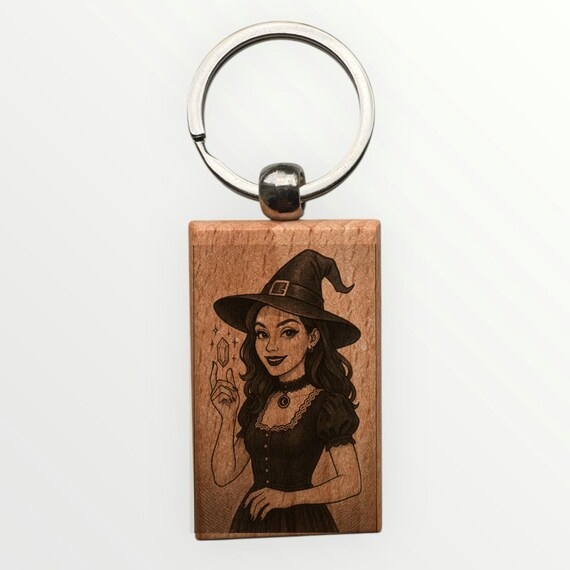 Witch B Wooden laser engraved Keychain 2.16 inches