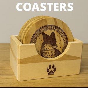 Juego de posavasos de madera con grabado de zorro: 6 posavasos rústicos con soporte / Regalo para amantes de los zorros / Decoración inspirada en la naturaleza / Envío gratis