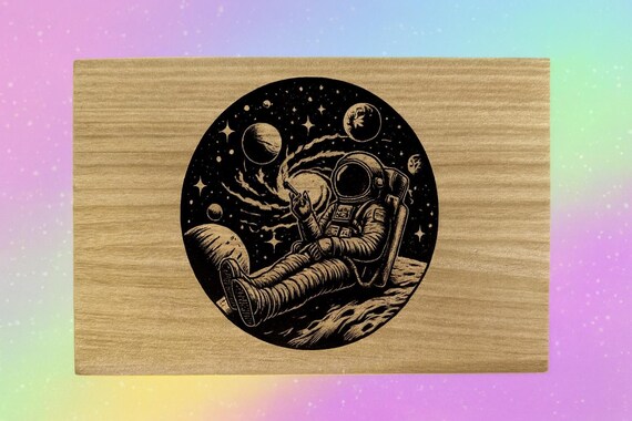 Space Man Stash Storage themed laser engraved 8.5 inch box