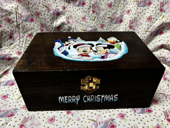Limited edition mickey Christmas holiday hand painted wooden gift box