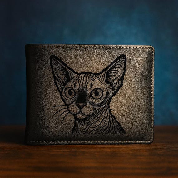 Elegant Devon Rex Cat Engraved Leather Wallet – Unique Gift for Cat Lovers