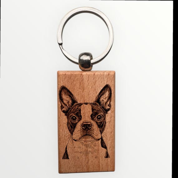 Boston Terrier Dog laser engraved Keychain 2.16 inches
