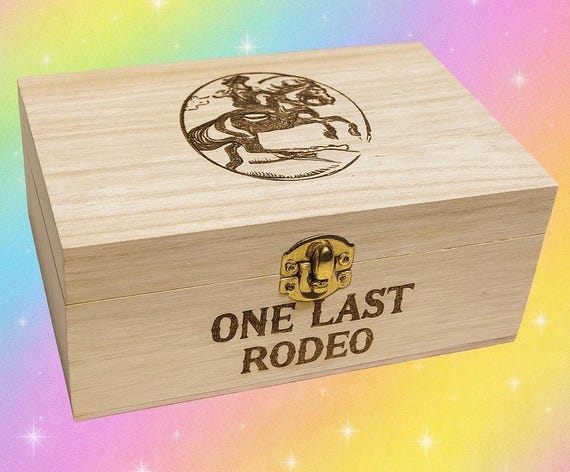 Cowboy “One Last Rodeo” Engraved Wooden Gift Box | Western Keepsake Box | Rustic Cowboy Memorial Box | Country Farmhouse Décor | Rodeo Lover