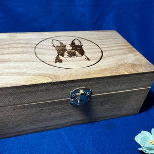 Engraved boston Terrier wooden gift box, personalized custom wood storage pets