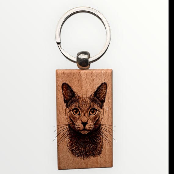 Russian Blue cat laser engraved Keychain 2.16 inches
