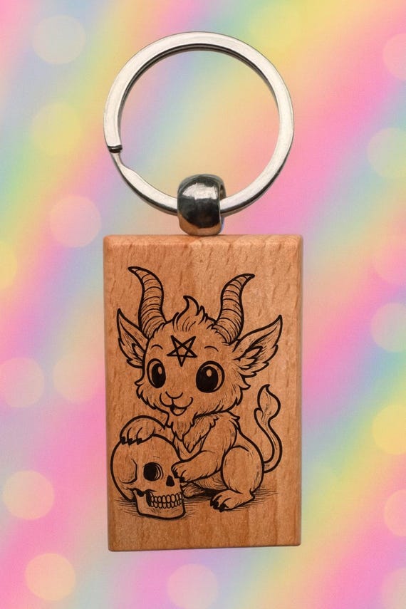 Baphomet Wooden laser engraved Keychain 2.16 inches