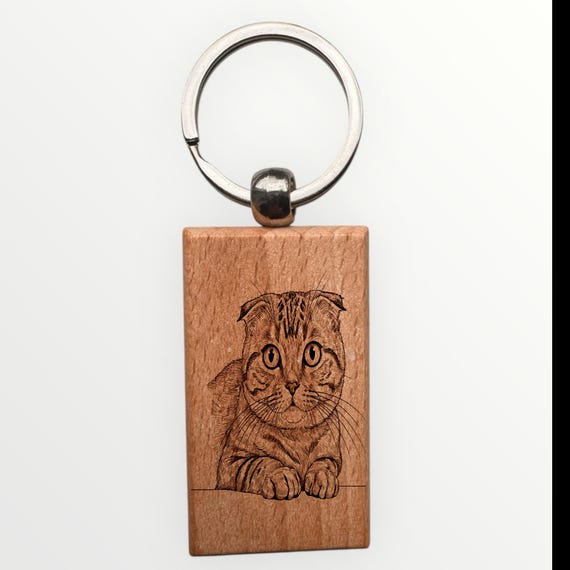 Scottish Fold cat laser engraved Keychain 2.16 inches