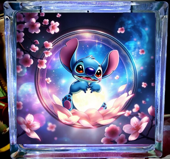 Stitch holding the moon lovers Glass light
