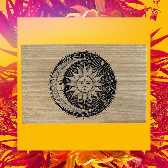 Celestial themed laser engraved 8.5 inch box