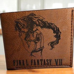 Cartera de hombre personalizable Aerith de FF7 con grabado de cuero