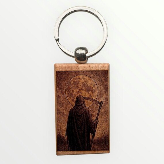 Grim Reaper Wooden laser engraved Keychain 2.16 inches