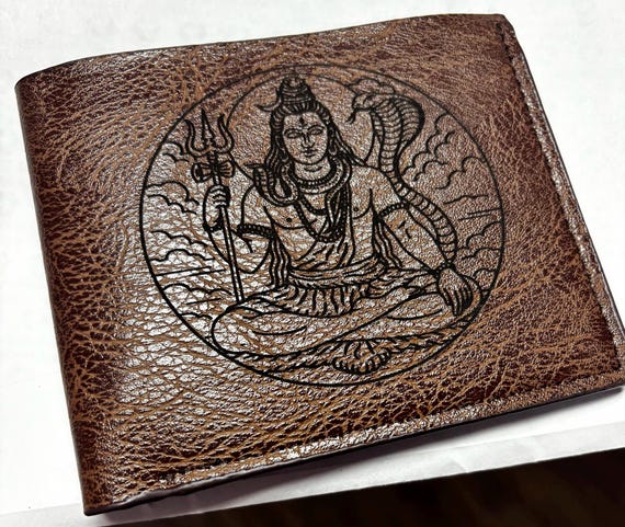 Hindu god shiva engraved leather wallet