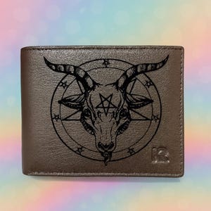 Goat Head Baphomet Leather Wallet - Satanic & Wiccan Symbol Slim Bifold For Men, 6 Card Slots - View #3