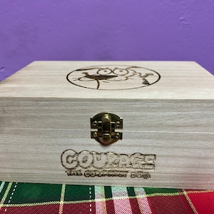 Engraved cowardly pup wooden gift box