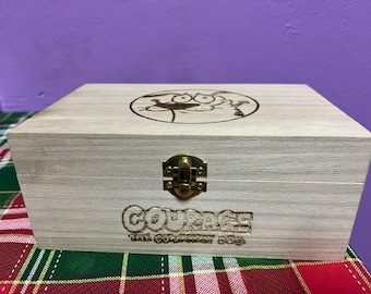 Engraved cowardly pup wooden gift box