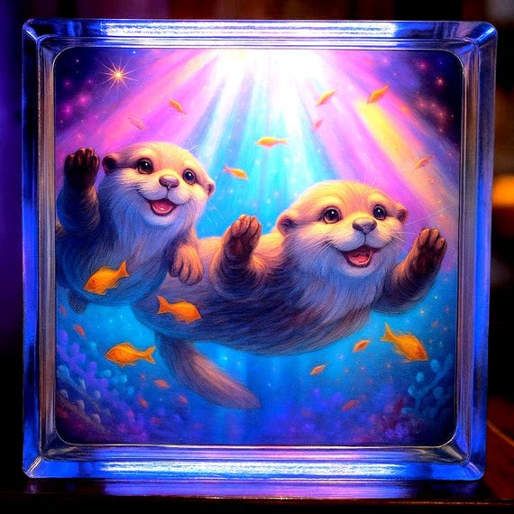 Otter Decorative Glass Light – Adorable Animal Lover Gift | Cute Otter Night Light | Ocean Animal Art Decor | Free Shipping | Handmade