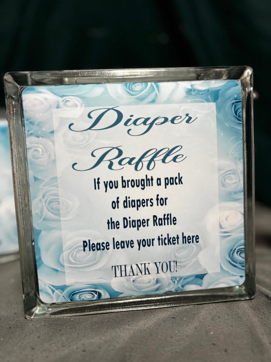 Diaper Raffle Blue Rose Floral Ticket Glass Jar Party Decor With Raffle ...