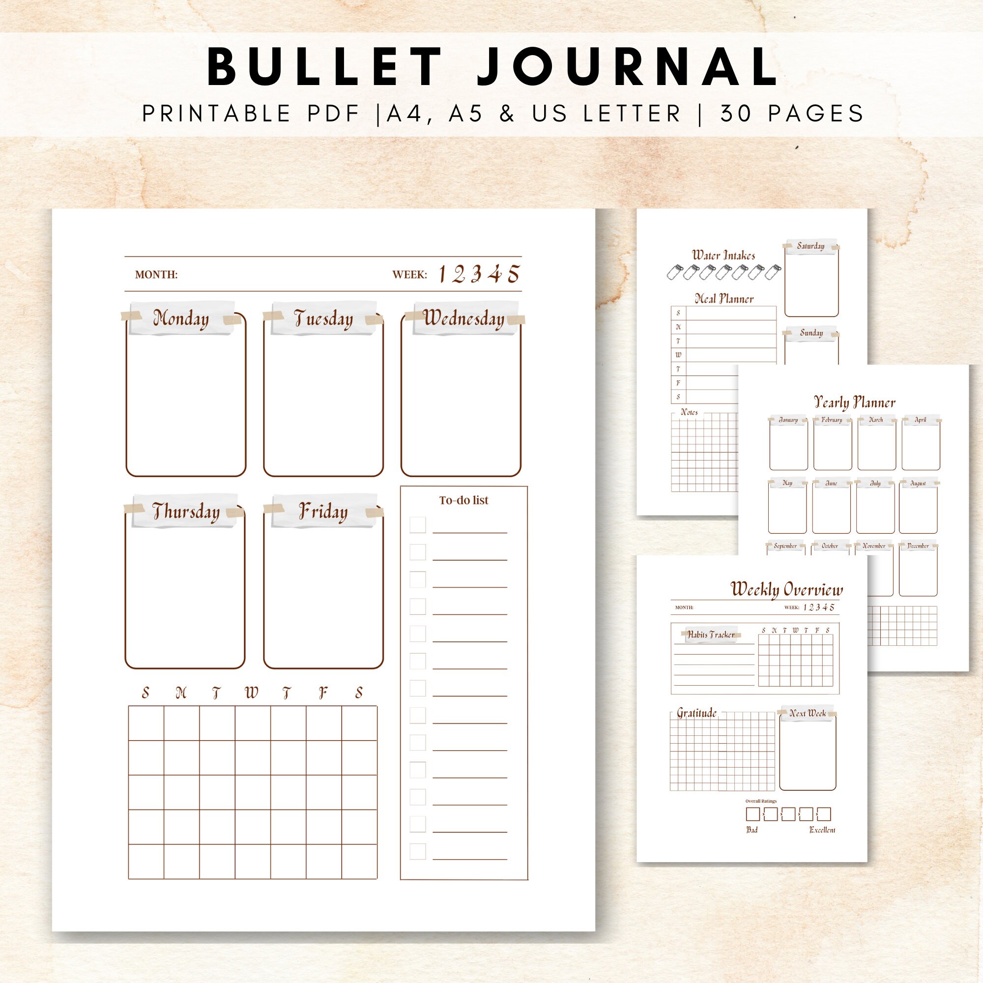 Instant Download Bullet Journal, Printable Bullet Journal Etsy