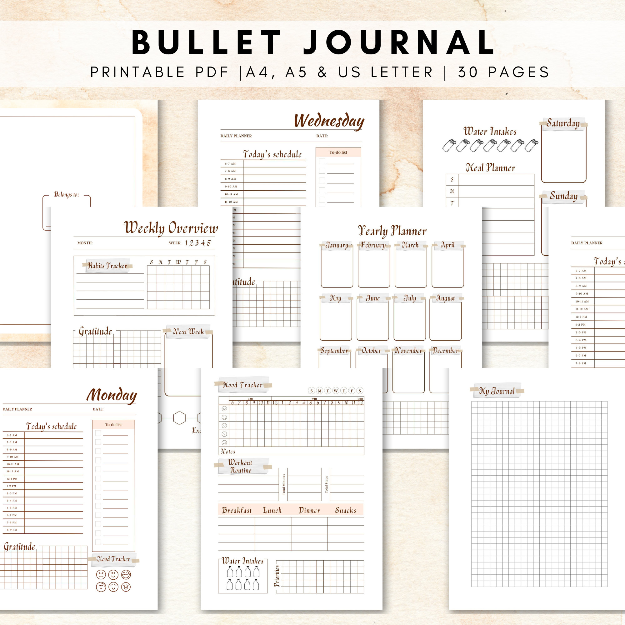 Instant Download Bullet Journal, Printable Bullet Journal Etsy