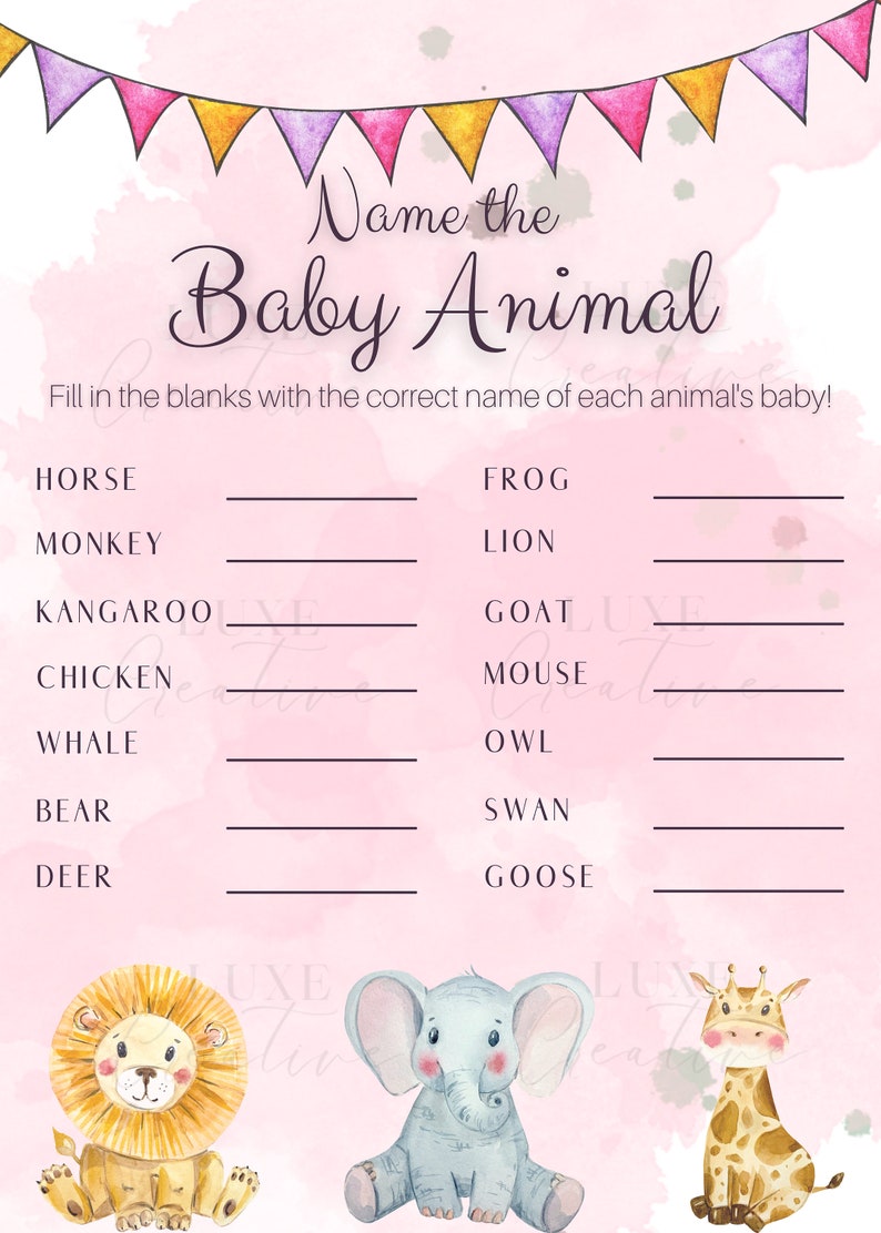 Baby Shower Game Name the Baby Animal Etsy
