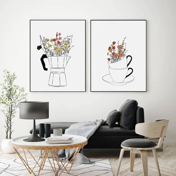 Kaffee Liebhaber Leinwand Gemälde Tassen Blumen Malerei Moderne Nordic Wand Kunst Poster für Wohnzimmer Coffee Shop Küche Wohnkultur