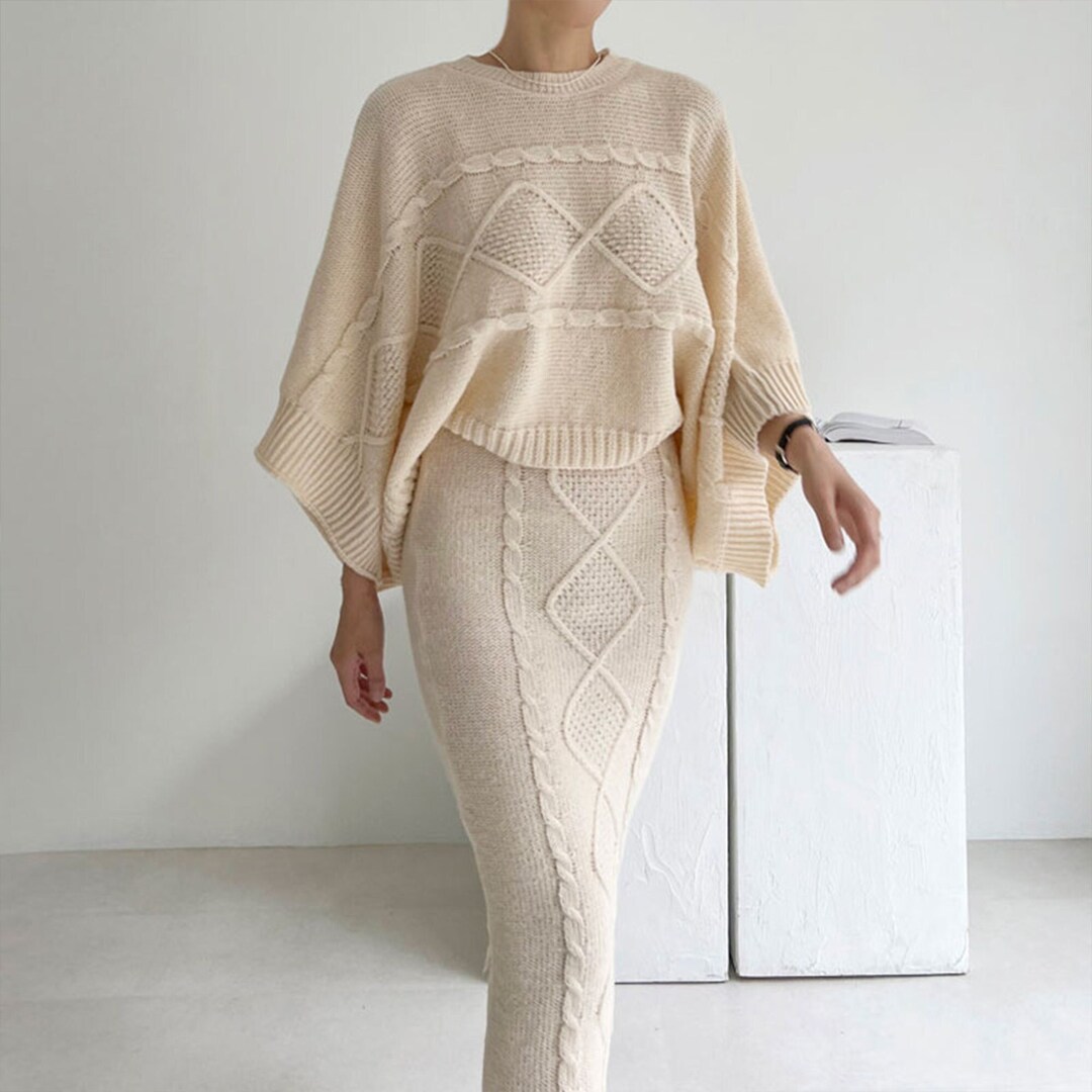 Vintage Two Piece Knit Dress Women's Loose Jacquard Etsy