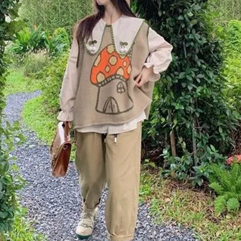 Cute Mushroom Sweater Vest Vintage Knit Vest Women's - Etsy