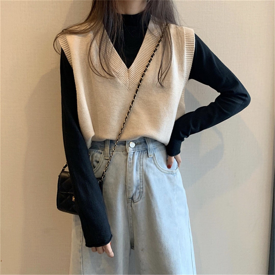 Minimalism Sweater Vest Ladies Loose Knitted Sweater Women - Etsy
