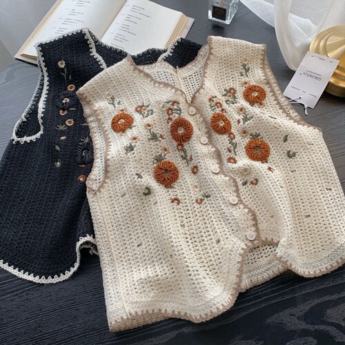 Flower Knit Vest Handmade Crochet Sweater Vest Vintage - Etsy