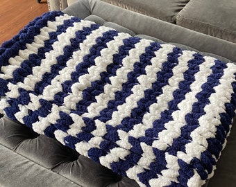 Chunky Knit Striped Blanket | Soft Polyester Chenille Throw