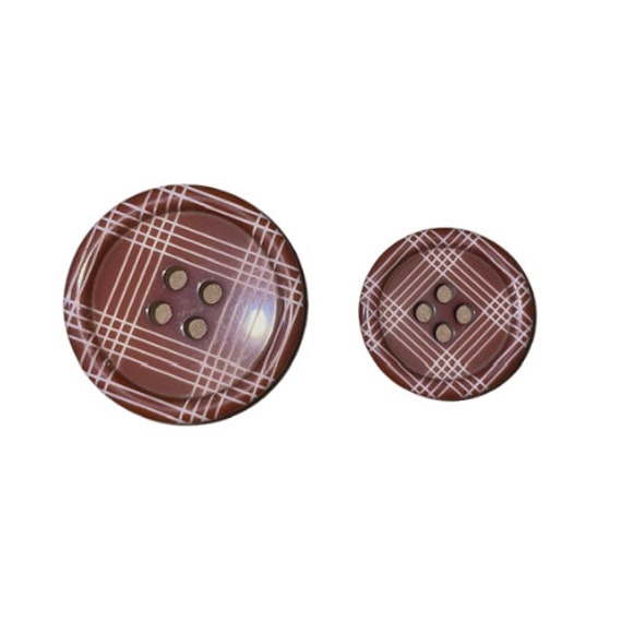 Choice of Size Brown Button With White Etched Plaid .75 or 1 