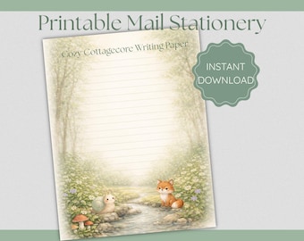 Woodland Snail Fox Stationery Paper, Cottagecore Writing Set (Digital Download)