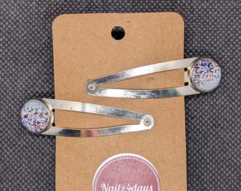 Snap Hair Clips - Red & Blue Glitter