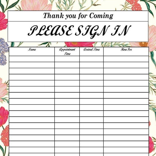 Nail Salon Sign in Sheet - Etsy