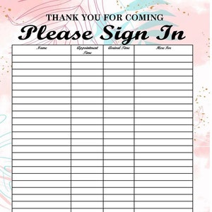 Editable Sign In Sheet, Sorority Sign In Sheet ,Sorority, Guest Sign in, Sign In Sheet, Salon Sign in Sheet , Sorority Edition