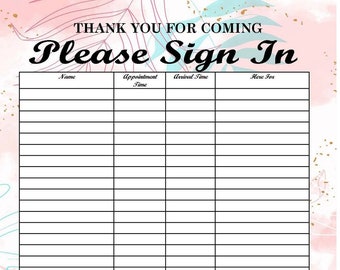 Editable Sign In Sheet, Sorority Sign In Sheet ,Sorority, Guest Sign in, Sign In Sheet, Salon Sign in Sheet , Sorority Edition