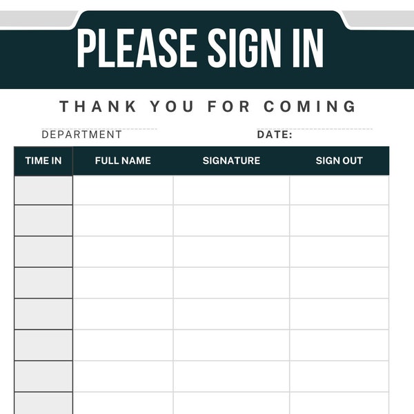 Employee Sign in and Out Sheet Design Etsy