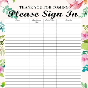 Editable Sign In Sheet, Sorority Sign In Sheet ,Sorority, Guest Sign in, Sign In Sheet, Salon Sign in Sheet , 2nd Sorority Edition