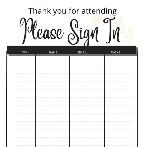 Open House Sign-In Sheet | Real Estate Marketing | Instant Download | PDF | Sign In Sheet | Real Estate Agent | Black-White Edition #