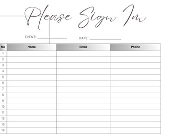 Open House Sign In Sheet | Real Estate Marketing | Instant Download | PDF | Sign In Sheet | Real Estate Agent |  Gradient Lined Edition