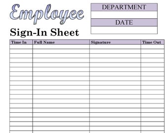 Staff Sign in Sheet Printable Form, Digital File, Instant Download ...
